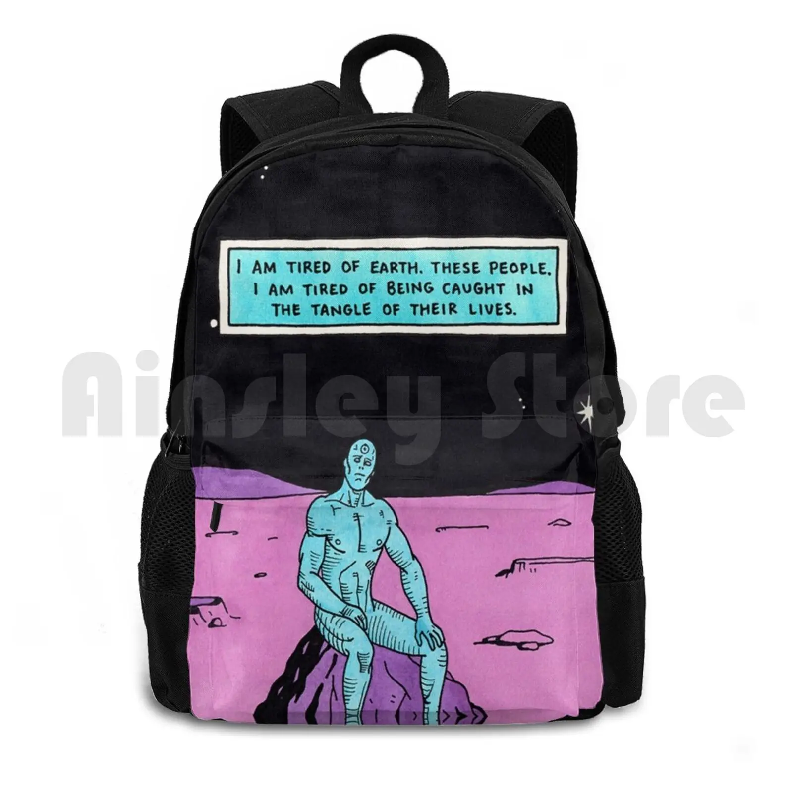 Dr Manhattan I'm Tired Outdoor Hiking Backpack Riding Climbing Sports Bag Watchmen Watchmen 80s 1980s Comic Book Graphic Novel