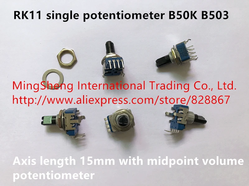 Original new 100% RK11 single potentiometer B50K B503 axis length 15mm with midpoint volume potentiometer (SWITCH)