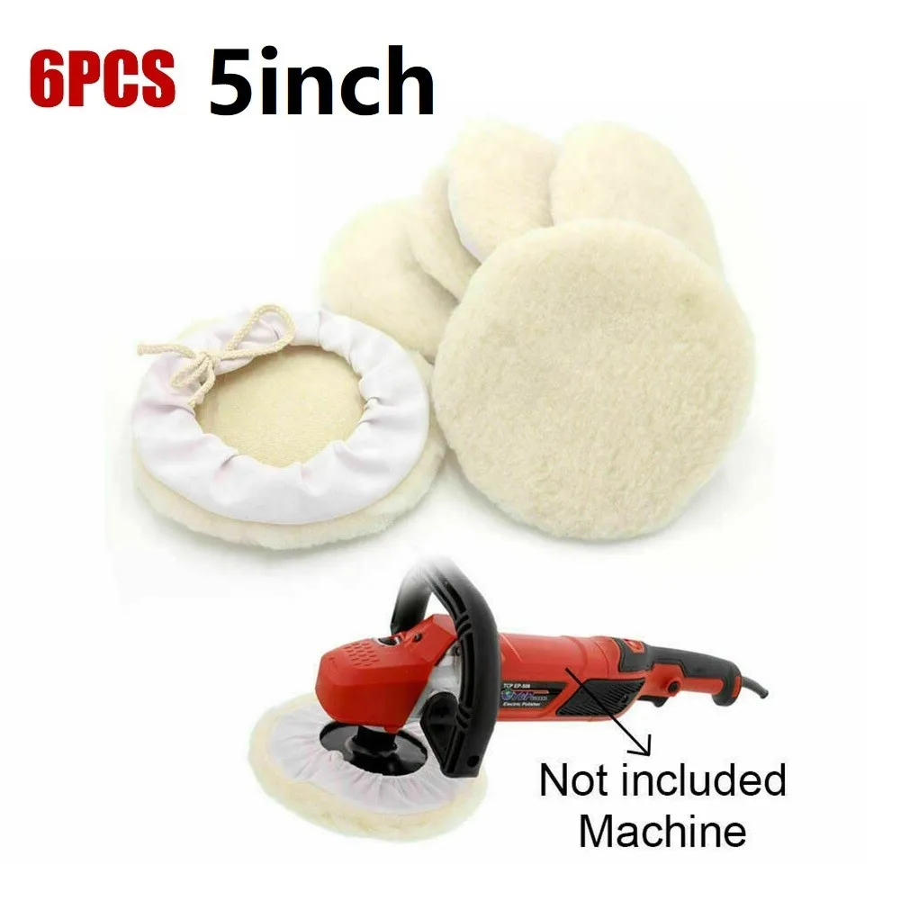 6Pcs 5inch 125mm Car Lambs Wool Bonnet Buffing Wheel Pad Buffer  Polisher Pad Car  Maintenance Care Tools