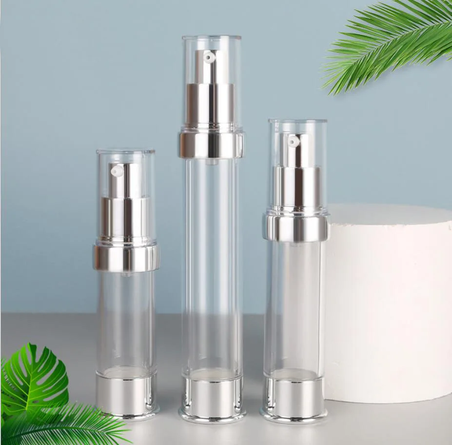 

15ml20ml30ml silver airless bottle press pump lotion emulsion serum hyaluronic toner foundation skin care cosmetic packing