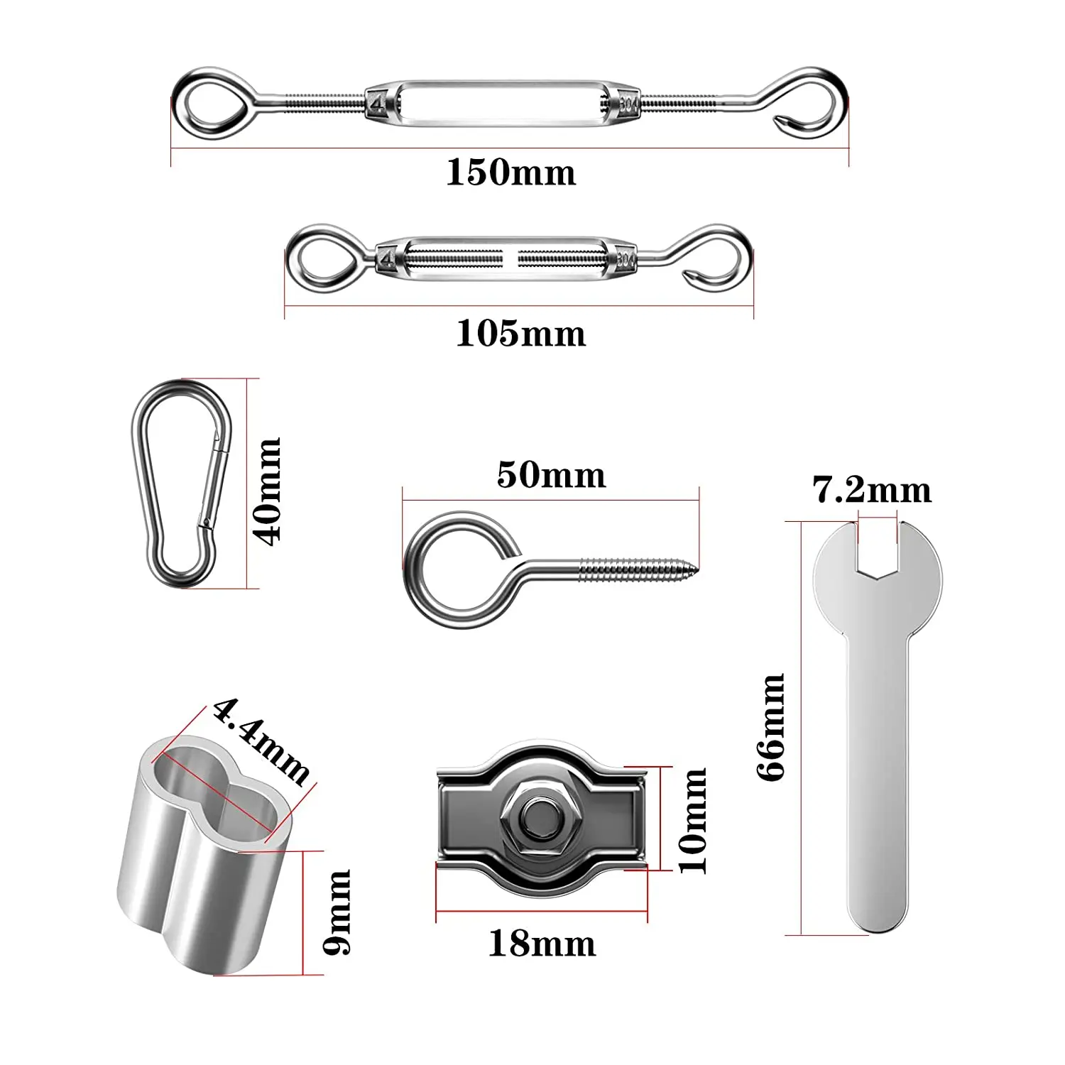 30M เชือกสแตนเลส2มม.ลวดสวนเชือกไนลอน Turnbuckle M4 Hook และอลูมิเนียม Crimping ลูป