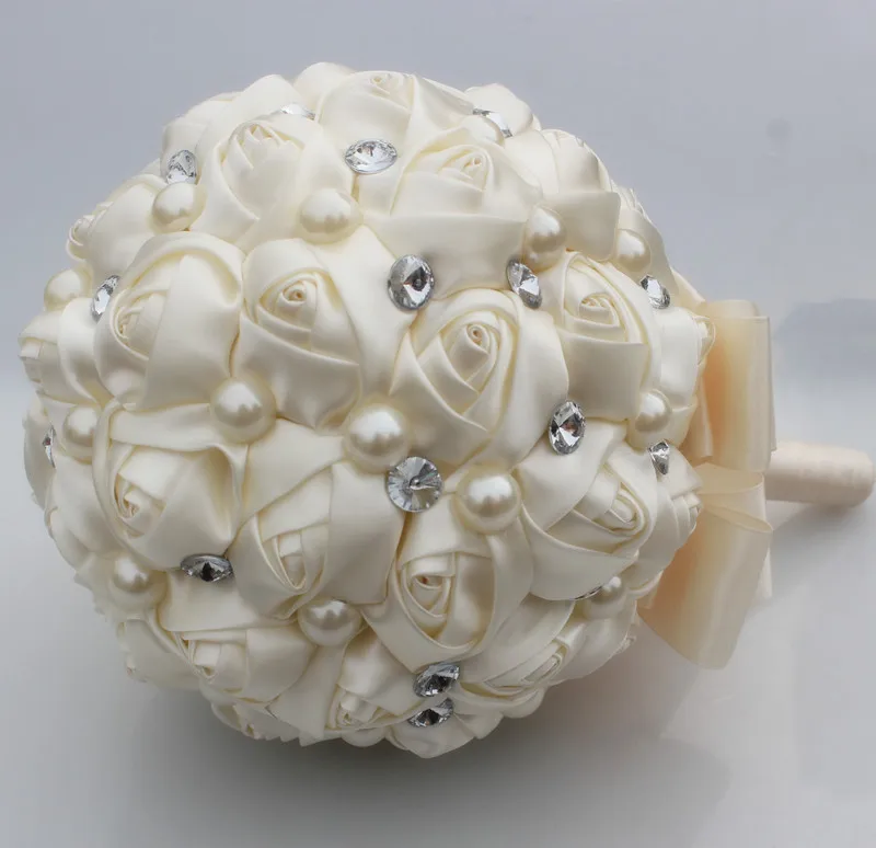 

Newest cream Wedding Bouquets Hand made Flower Rhinestone Bridesmaid Crystal Bridal Wedding Bouquet