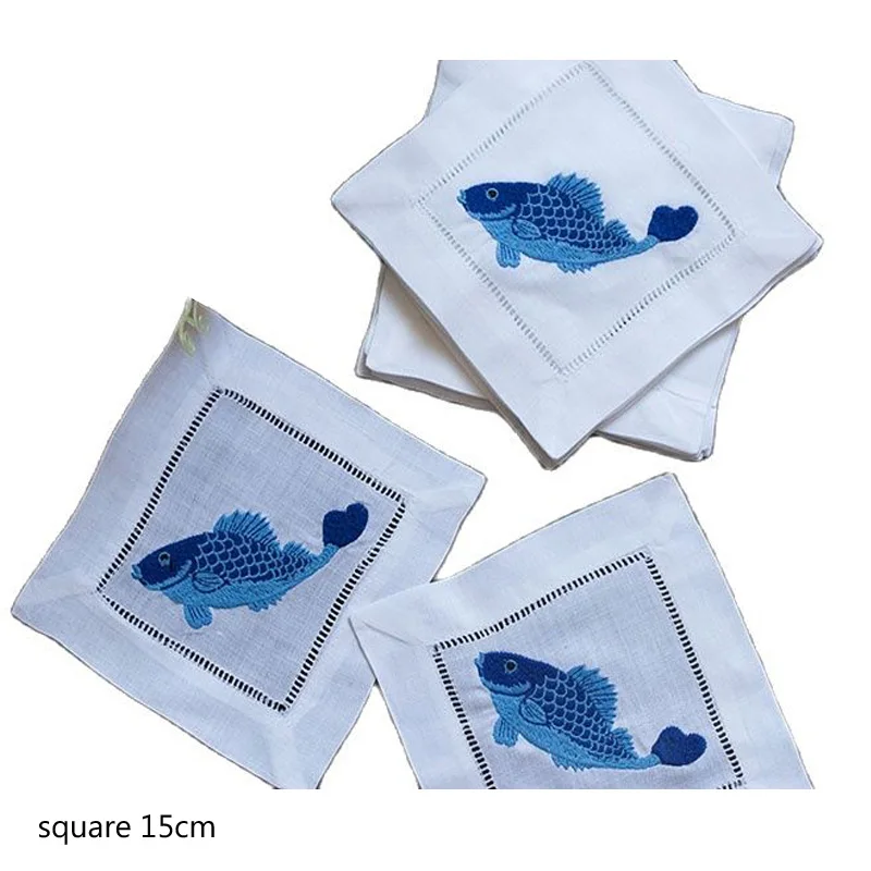 Retro embroidery cotton fish table place mat cloth Christmas Placemat wedding Coaster kitchen Table decoration and accessories