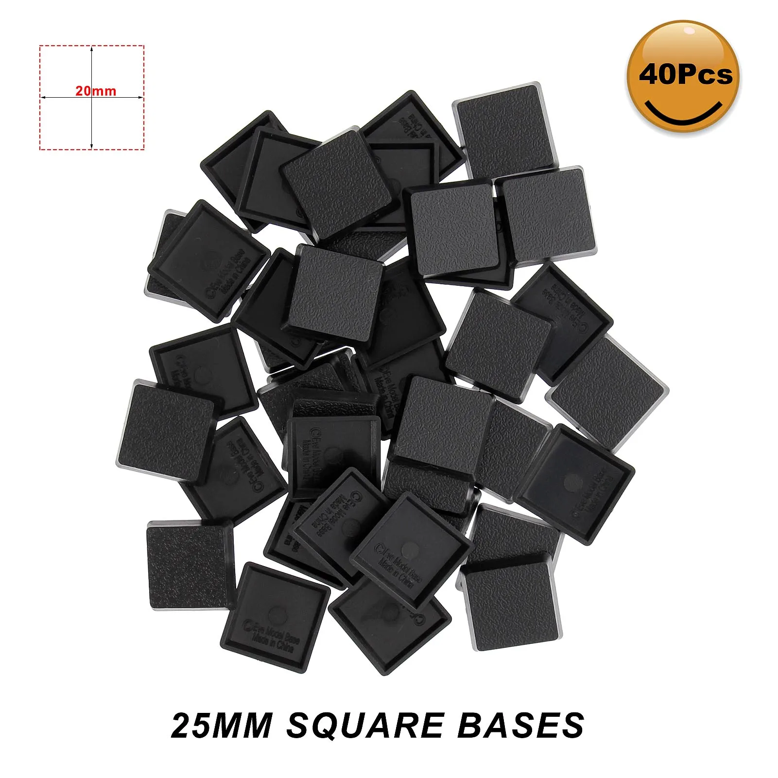 40pcs/60pcs/100pcs 20mm*20mm Square Model Bases for Wargames Table Games Plastic Black MB1020