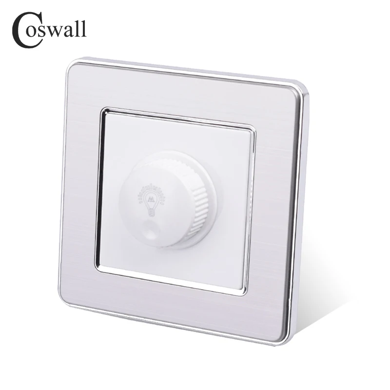 COSWALL Dimmer Regulator Only For LED light / Incandescent Stainless Steel Panel Wall Switch 16A 15~300W Brightness Adjustable