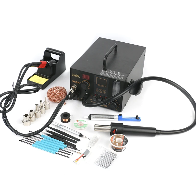 

968A + 3 In1 LCD Regulation Soldering Station Hot Air Gun Welding Table Smoking Instrument SMT Rework Station Maintenance Tool