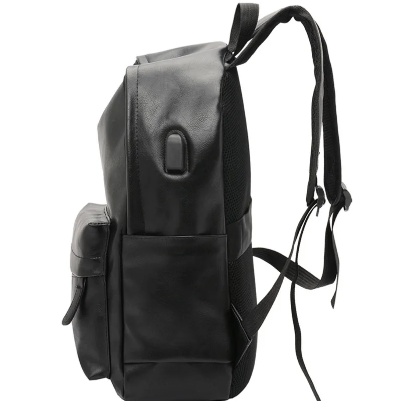 Business Casual Backpacks Travel Bag Black PU Leather Men\'s Shoulder Bags Teenage Backpack Men USB Charging Anti Theft Backpack