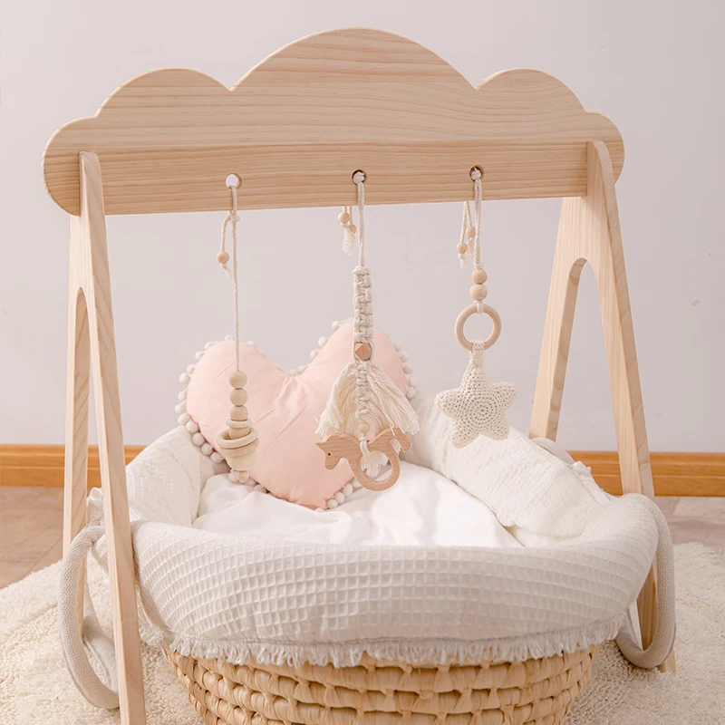 1pc Wooden Gym Play Clouds Holder Hanging Baby Toys Mobile Bed Holder Wooden Frame Mobile Newborn Educational Toys Baby Gym Play