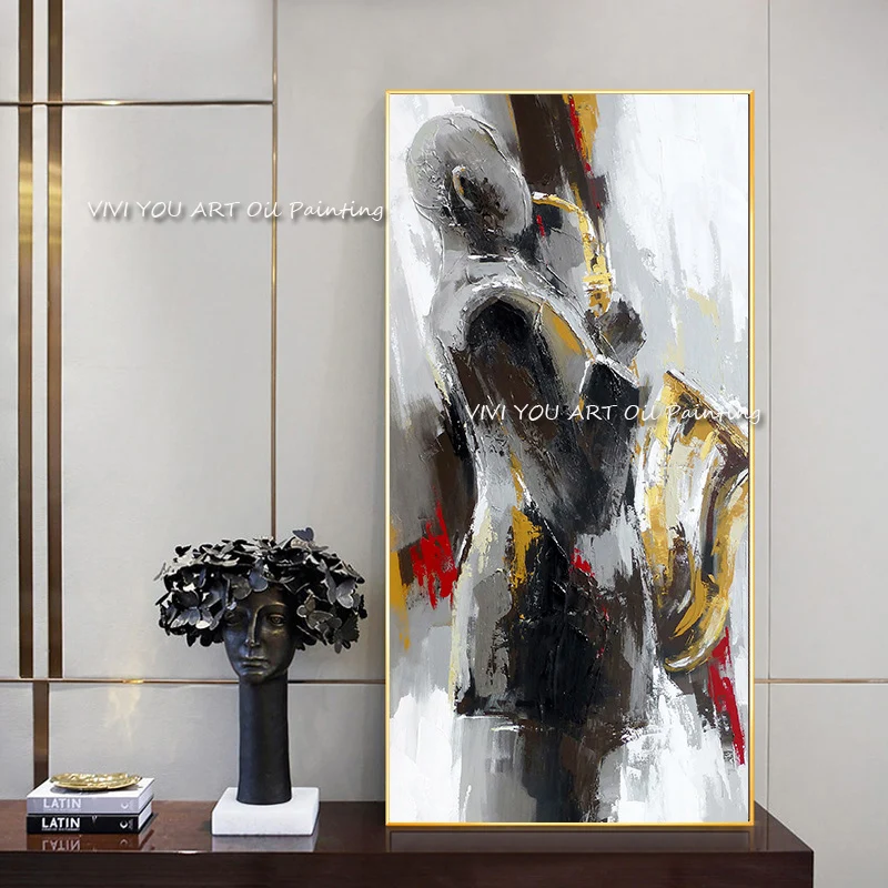 

100% Hand Painted Abstract People Oil Painting Saxoph Decoration Fashion Picture Home Decoration Canvas Wall Art Painting