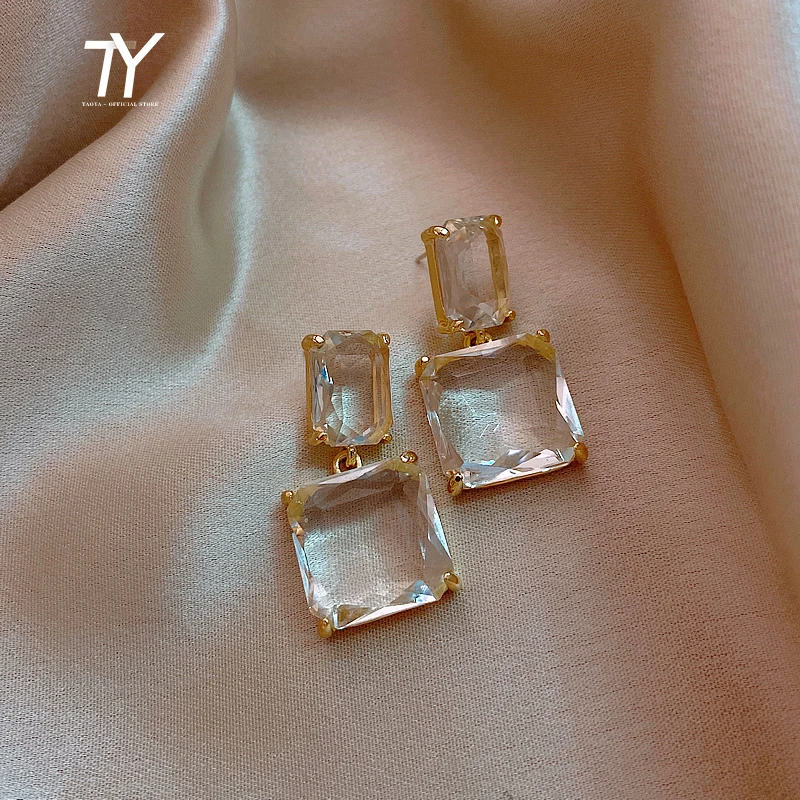 2023 new transparent glass block women's Earrings luxury Party Jewelry sexy girls unusual Christmas Earrings Fashion Accessories