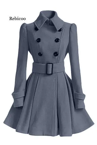 Fashion Women Autumn Winter Clothing Coats Long Slim Skirt Coats With Belt Casual Double Breasted Outerwear Female Tops