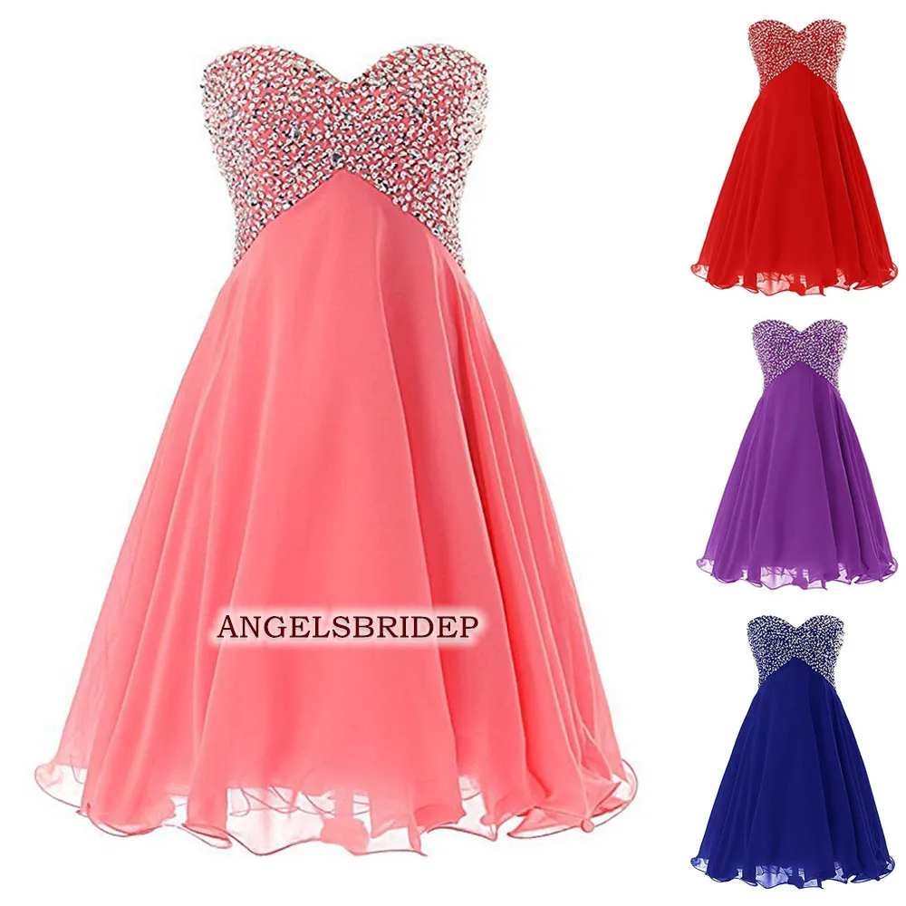 

Angelsbridep Short Chiffon Homecoming Dresses 2021 Sweetheart Beading Vestidos De Festa Junior Graduation Formal Party Gowns