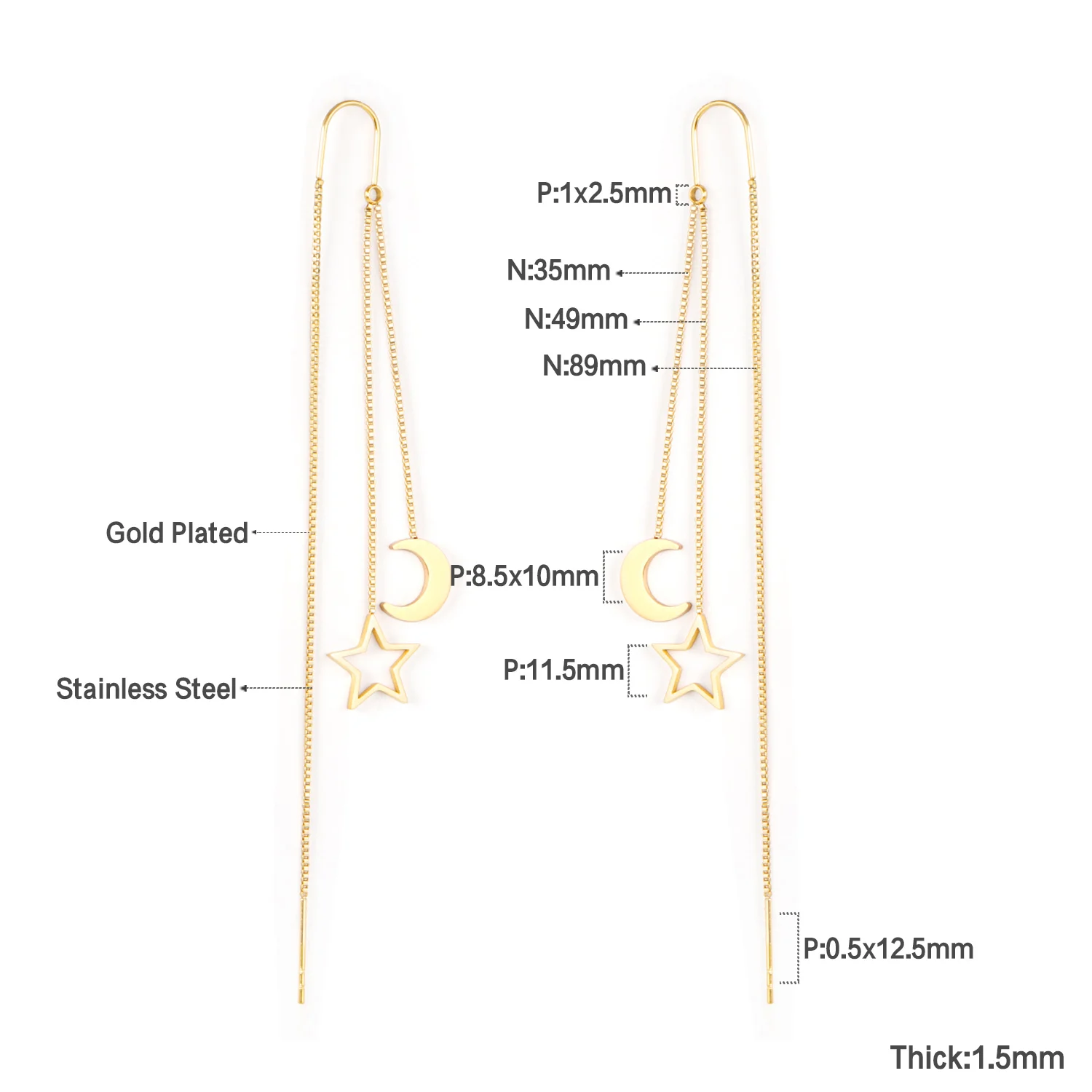 LUXUSTEEL 2021 Star Moon Drop Earrings For Women Trendy Style Golden Color Stainless Steel Long Chain Earring Brinco Party