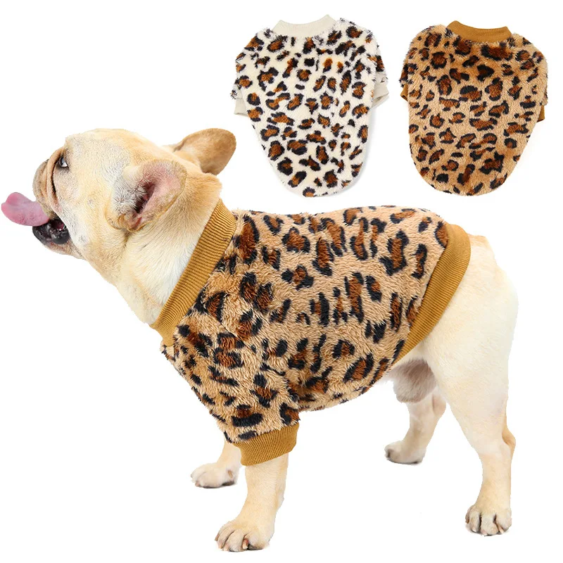 Elastic Dog Clothes Warm Dogs Clothes Pet Clothing Leopard Print Hoodies Sweater for French Bulldog Chihuahua York Clothing