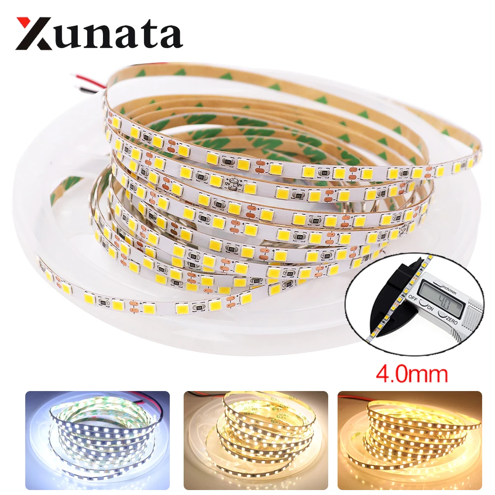 12V LED Strip 4mm Narrow Width 2835 120LEDs/m Flexible Tape LED Rope Ribbon Light Warm 3000K/White 6000K/Natural White 4000K 5m