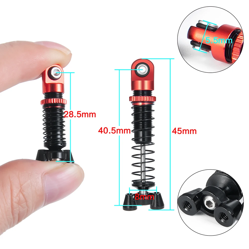 YEAHRUN 4Pcs 37/45mm Metal Adjustable Shock Absorber Damper for Kyosho Jimny 1/18 MINI-Z 4×4 JEEP Wrangler Hilux 1/24 RC Car