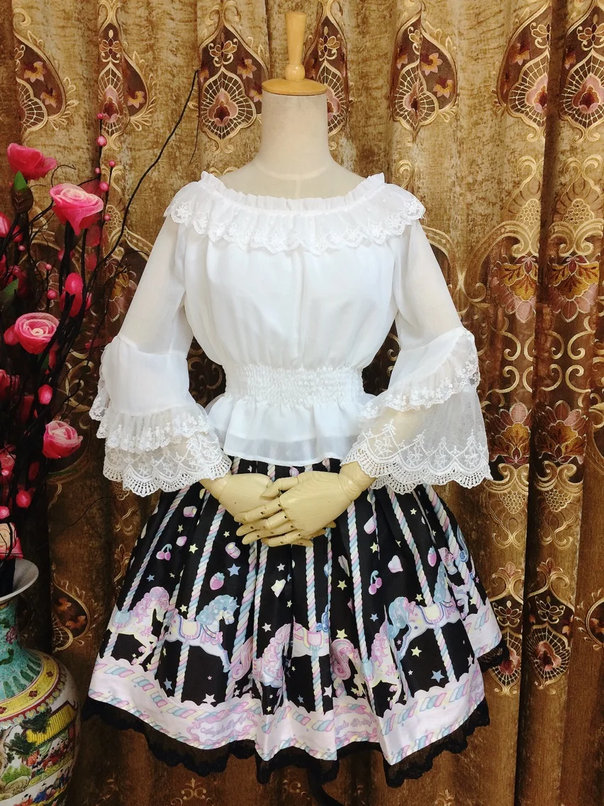 Lolita chiffon ruffled flared sleeve sleeve shirt high waist shirt victorian shirt loose gothic lolita shirt loli cos lolita