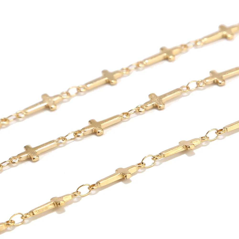 10 Meters Gold Cross Chain Stainless Steel Handmade Link Chain for Making Girl Women Choker Necklace Bracelet