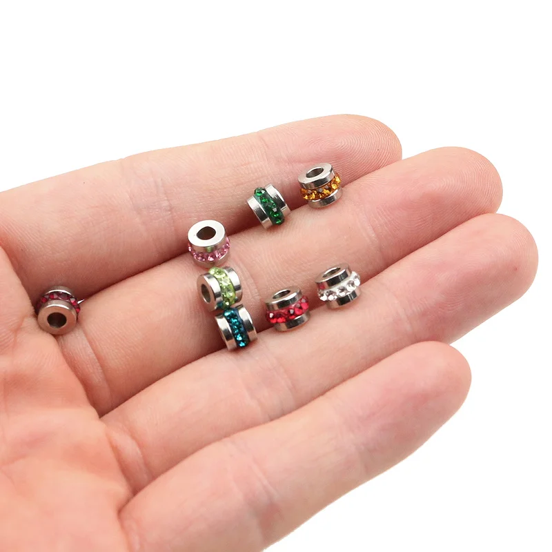 10pcs lot Hole 3mm Stainless Steel Bead Charms Zircon DIY Charm for Jewelry Making Accessories Supplies Bulk Items Wholesale