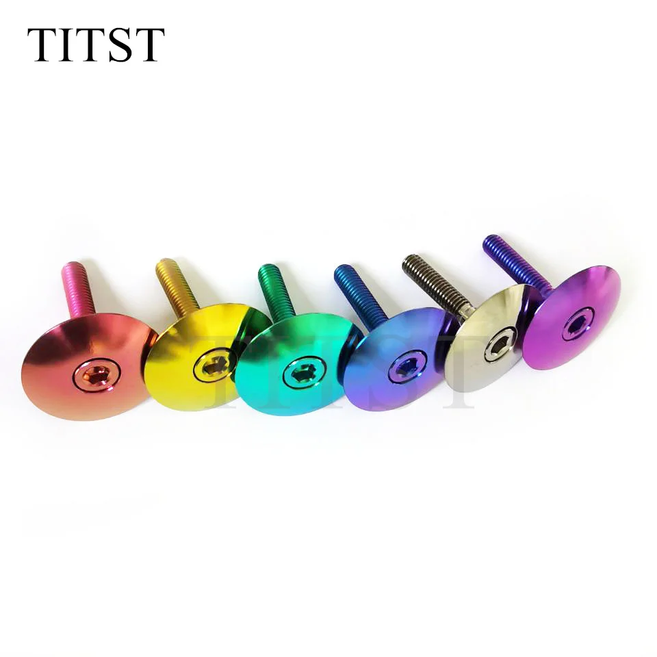 TITST Lightweight Titanium Alloy Bicycle Headset Cap + M6x30mm Bike Stem Bolt ( ONE LOT=10PCS))