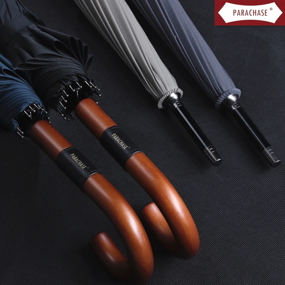 

PARACHASE-Solid Wood Handle Long Umbrella, 16 K, 2-3 People, Big Business, Classic Outdoor Tourism Family