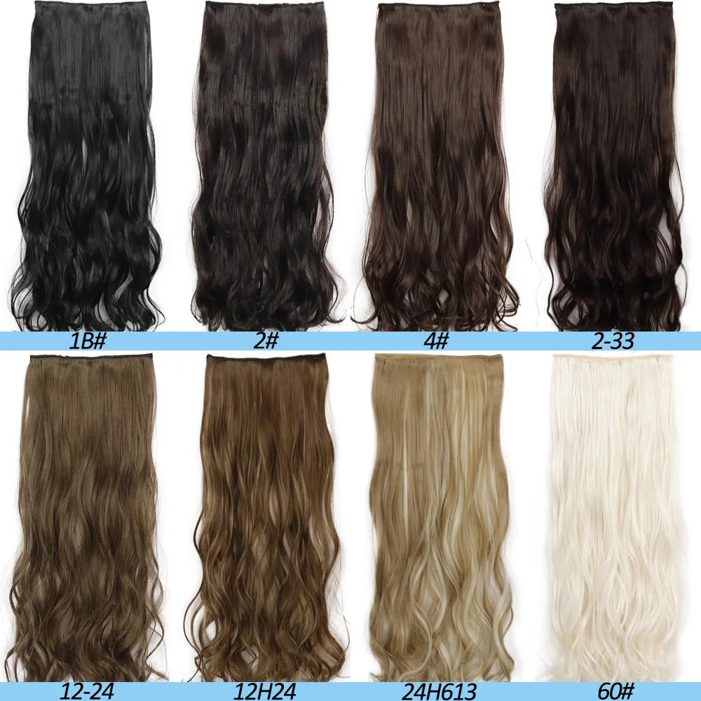 5 Clips Long Wavy Clip In Hair Extensions Synthetic Heat Resistant One Piece False Blonde Hair Black Brown Hairpiece For Women