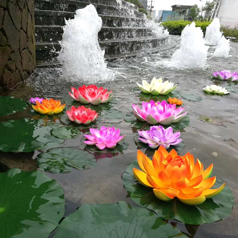 10/17/28/40/60cm Lotus Artificial Flower Floating Fake Lotus Plant Lifelike Water Lily Micro Landscape for Pond Garden Decor