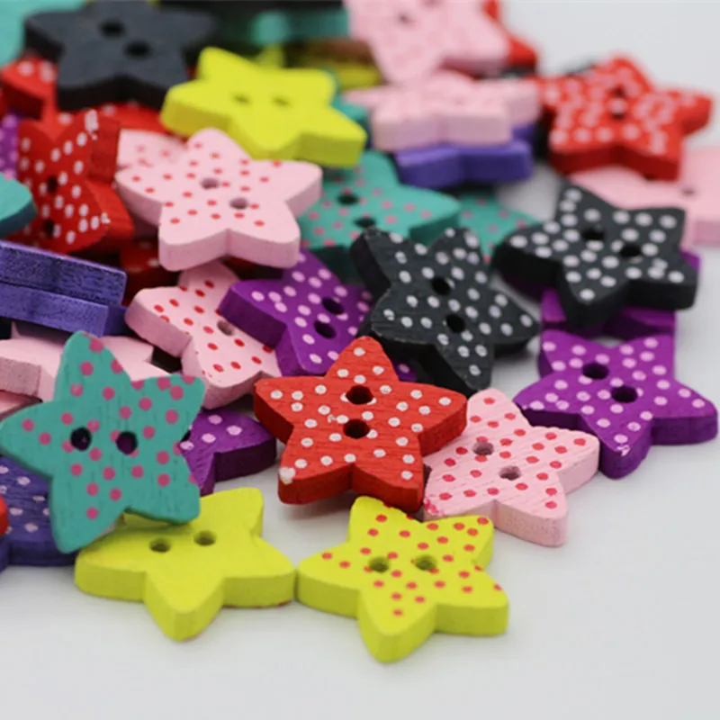 100 pz 15mm legno Polka Dots stella/cuore/fiore bottoni maculati cucito 2 fori fai da te artigianato di nozze abbellimenti per Scrapbooking