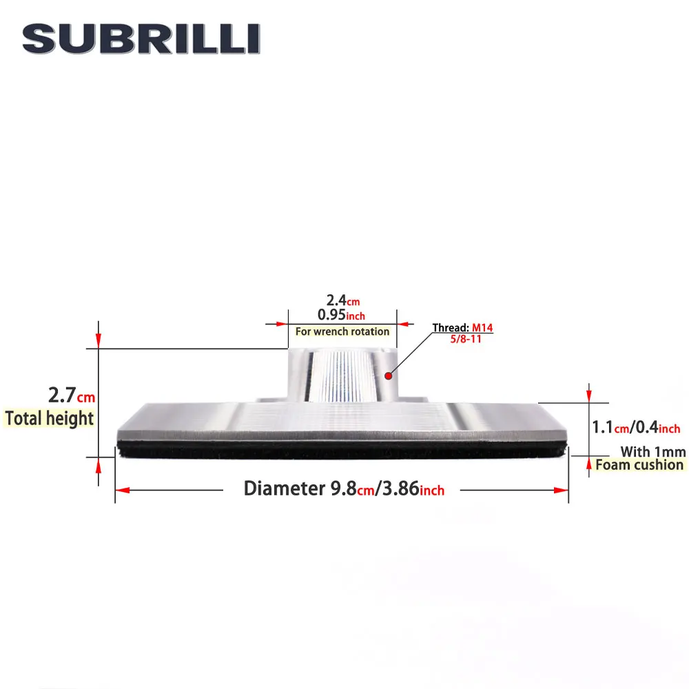 Subrilli 4 Polegada de alumínio backer pad 100mm de diâmetro m14 5/8-11 fio suporte da placa de apoio para a almofada de polimento ângulo moedor