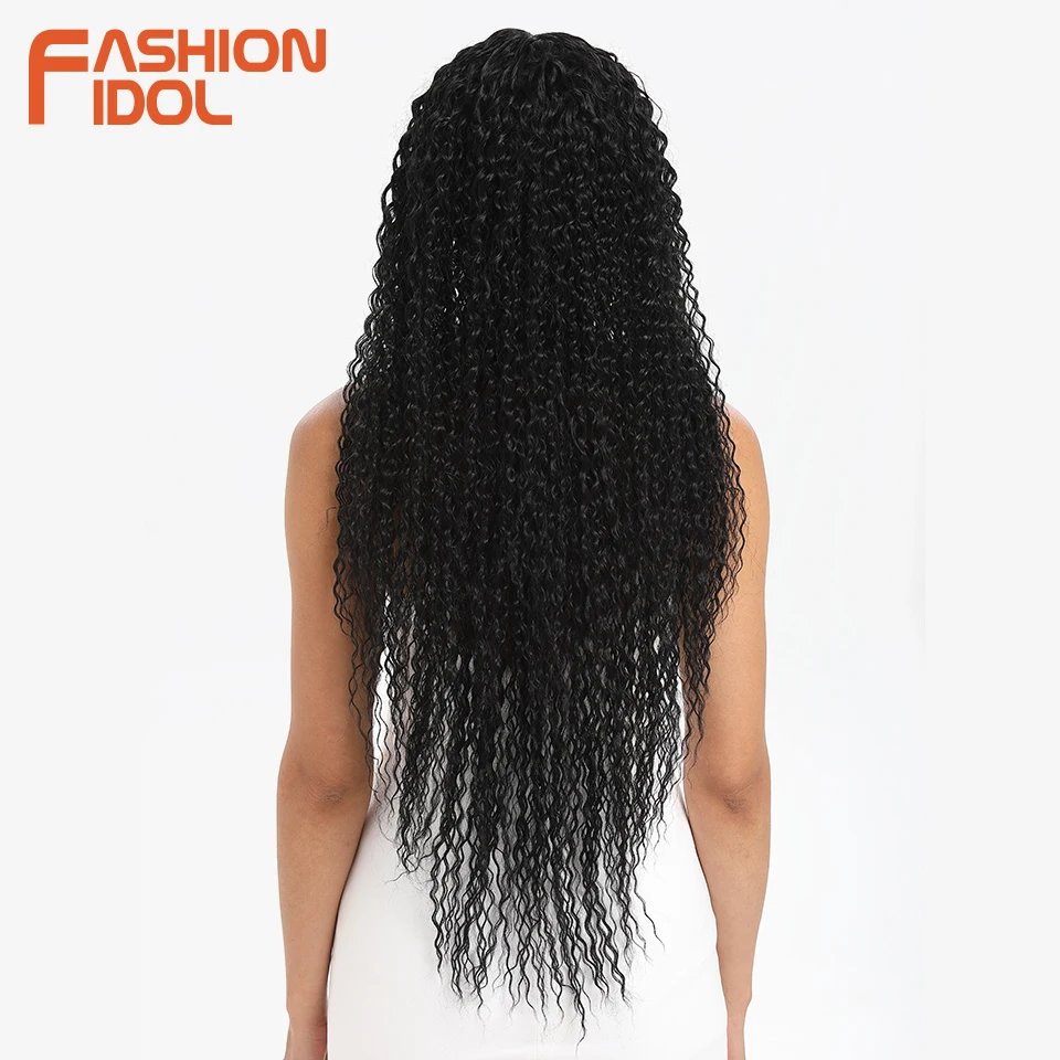 FASHION IDOL Afro Kinky Curly Soft Long 38 inch Ombre Golden Lace Wig Synthetic Hair Heat Resistant Fiber Wigs For Black Women