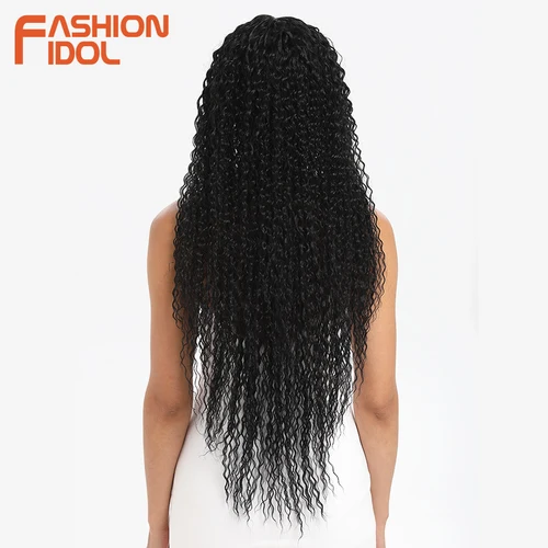 Imagen 2 del producto FASHION IDOL Afro rizado suave largo 38 pulgadas Ombre peluca de encaje dorado pelo sintético pelucas de fibra resistentes al calor para mujeres negras