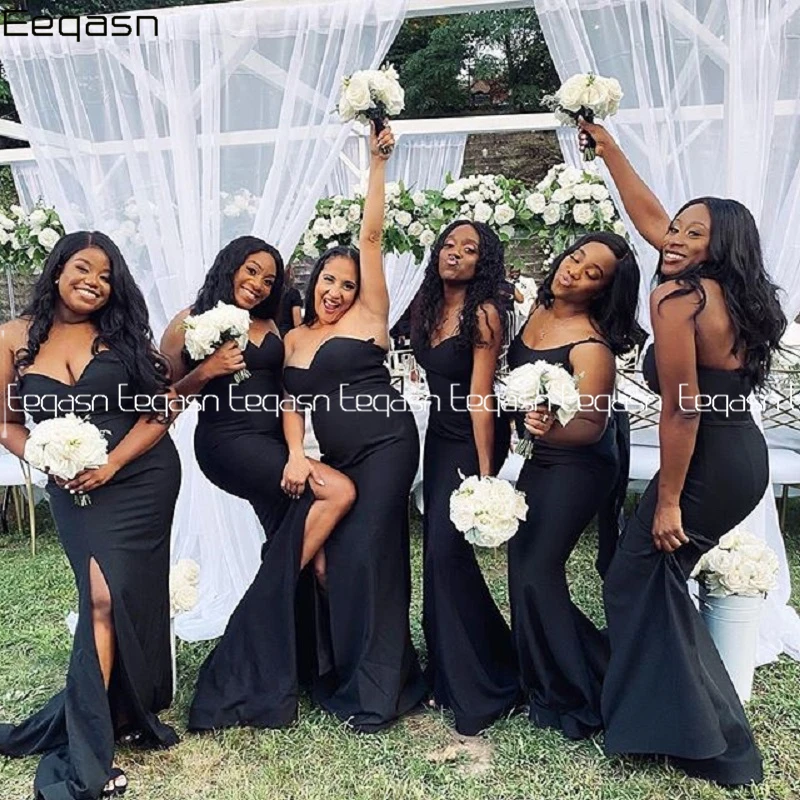 Customized Mermaid Bridesmaid Dresses Dark Navy Cheap Women wedding party dress with Slit  Long Prom Evening Maid Of Honor