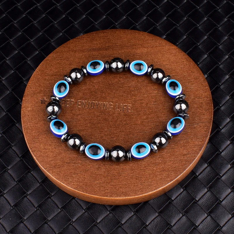 Nature Energy Hematite Beads Bracelets Men New Fashion Evil Eye Amulet Bracelet Women Health Care Bracelet Nazar Boncugu Jewelry