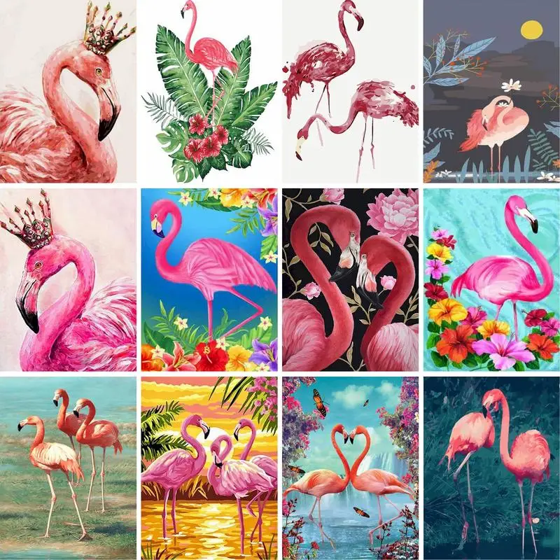 GATYZTORY Two Flamingo Animal Painting By Numbers Kits For Adults Children 60x75cm Frame On Canvas Handmade Wall Decoration Art