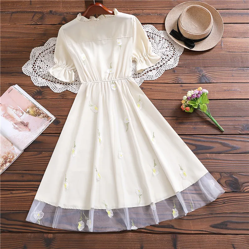 Mori girl cute sweet dress girl summer fashion short sleeve vestidos