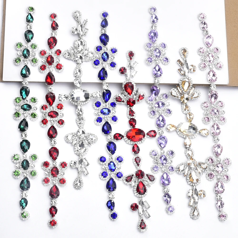 High Quality Crystal Bridal Dress Belt Rhinestone Applique Glass Diamond Flower Trim Chain Sew on Clothes Shoes Bags Accessories