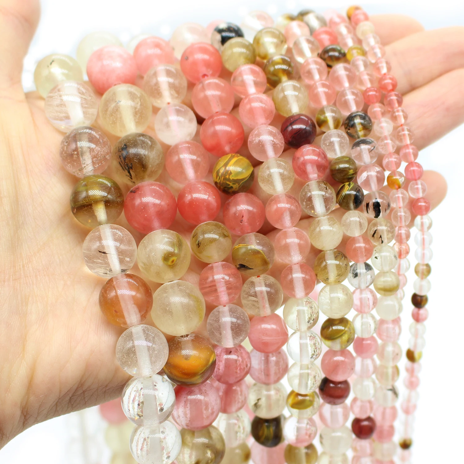 Oameusa Natural Round Watermelon Crystal Beads Agates Beads Loose Beads Earrings Rings Charms Necklace For Women Spacer Beads