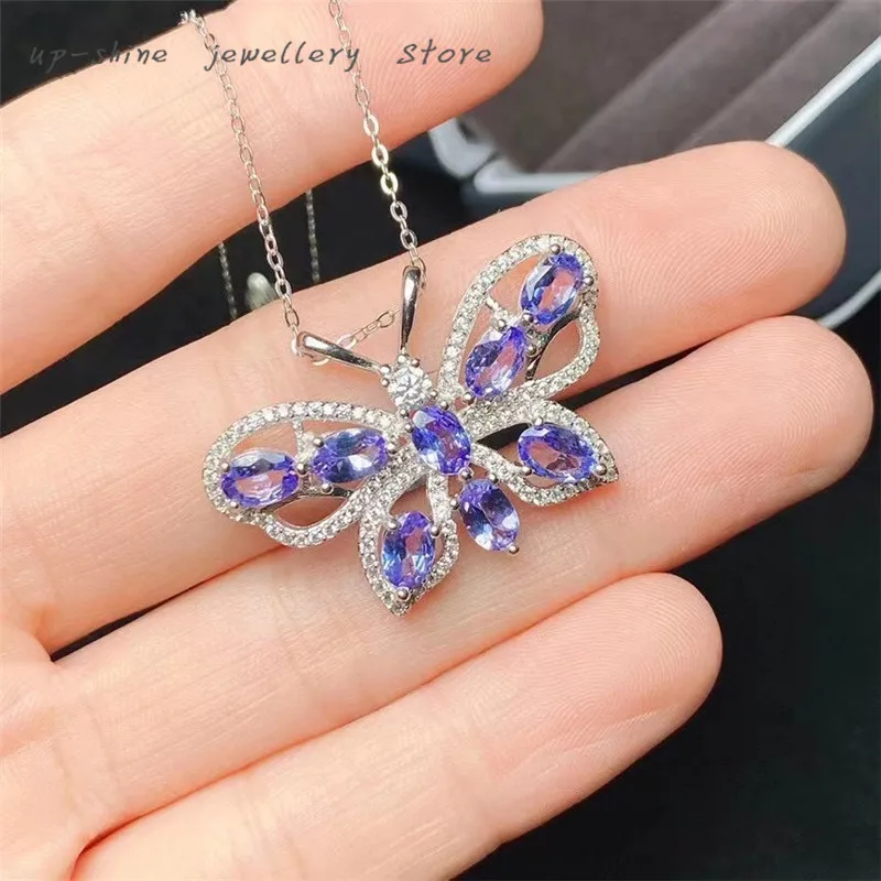 

New style 925 silver inlaid natural Tanzanite Pendant necklace，women's necklace, finely inlaid, luxurious and bright