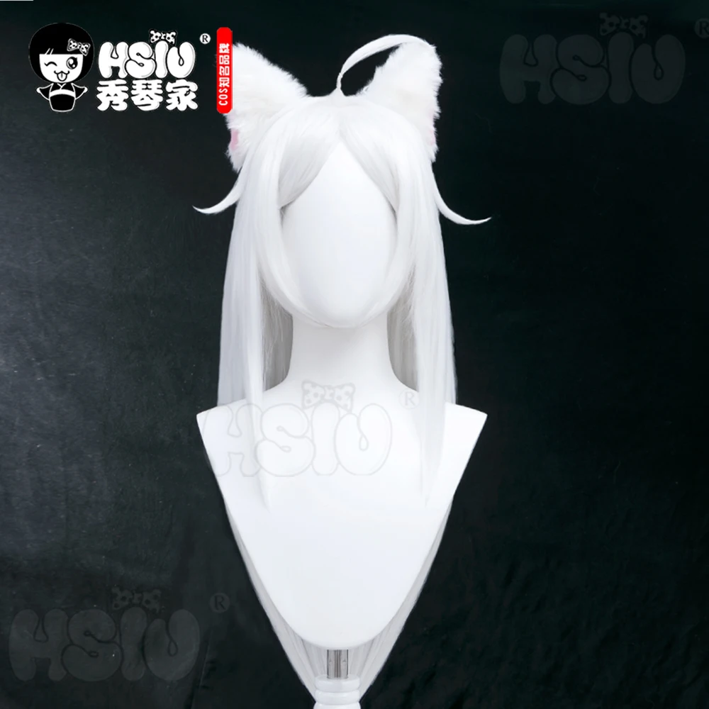 HSIU Game Helltaker cosplay Lucifer Helltaker Cosplay Wig Multiple girls white wigs + free hair accessories + Free brand wig cap