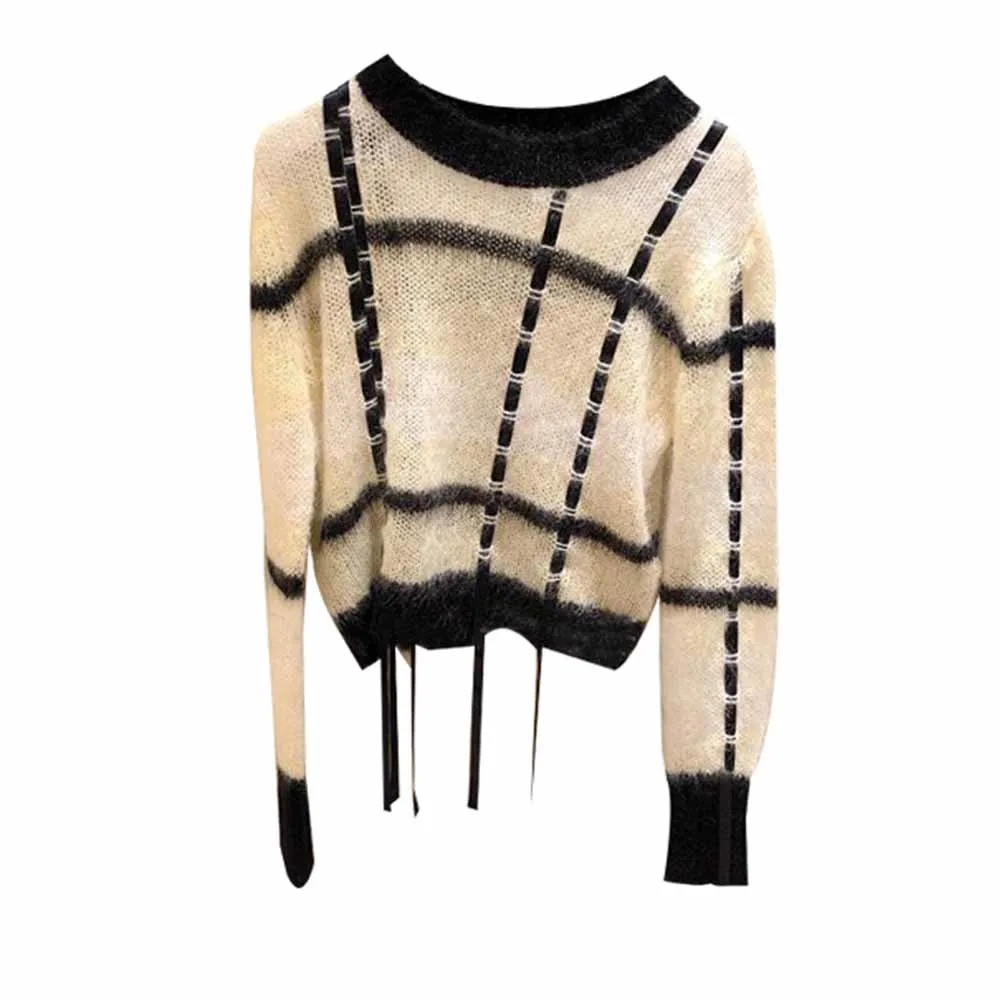 Mohair Loose Pullover Women's Autumn 2022 New Skin-Friendly Striped Bandage Sweater Luxury Designer Woman Clothing Street Wear