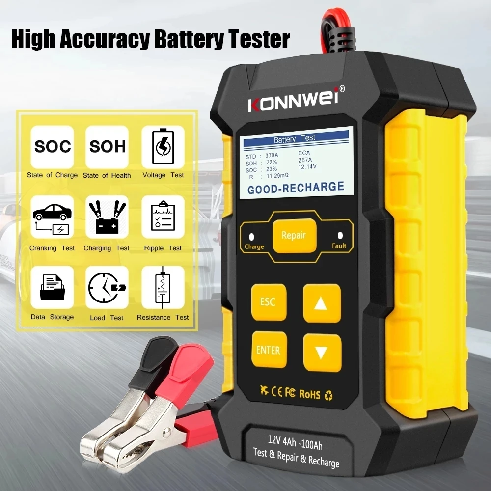 Car Universal 12V Battery Tester KW510 Automatic Pulse Charger 5A Car Battery Chargers Wet Dry AGM GEL Lead Acid Car Repair Tool