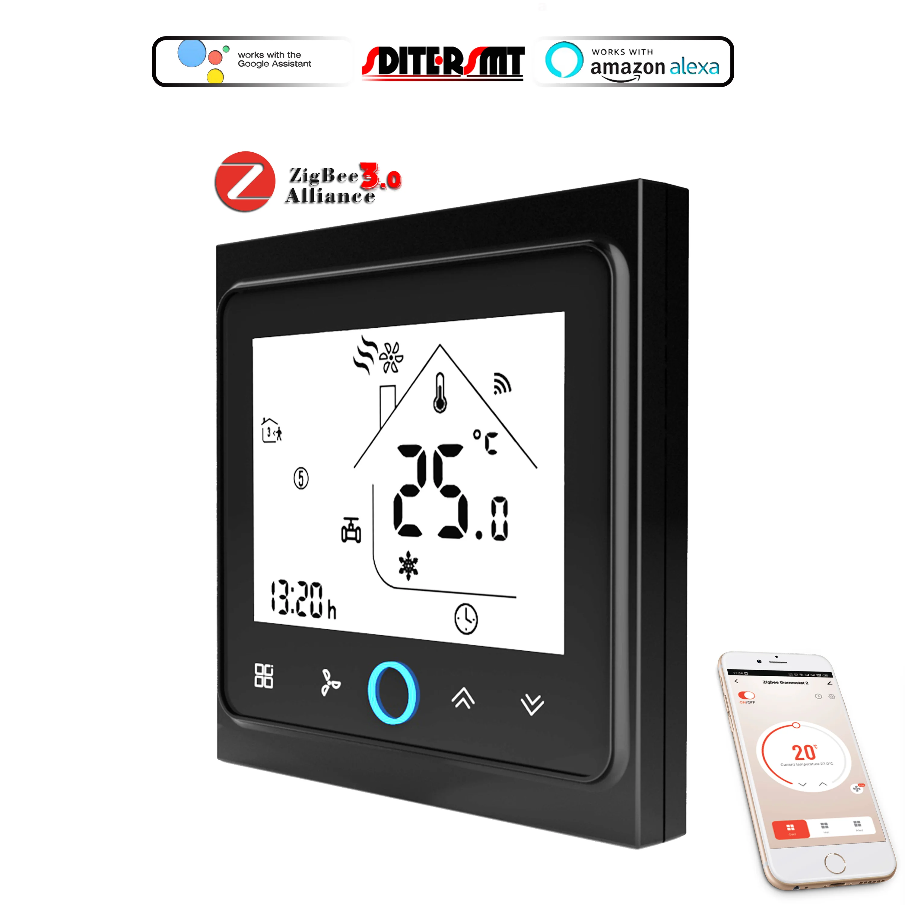 ملف مروحة منظم الحرارة لمفتاح التتابع لدرجة الحرارة ، تشغيل وإيقاف ، واي فاي ، زيجبي ، يعمل مع ياندكس ، اليكسيا ، جوجل هوم ، 24 فولت ، V V