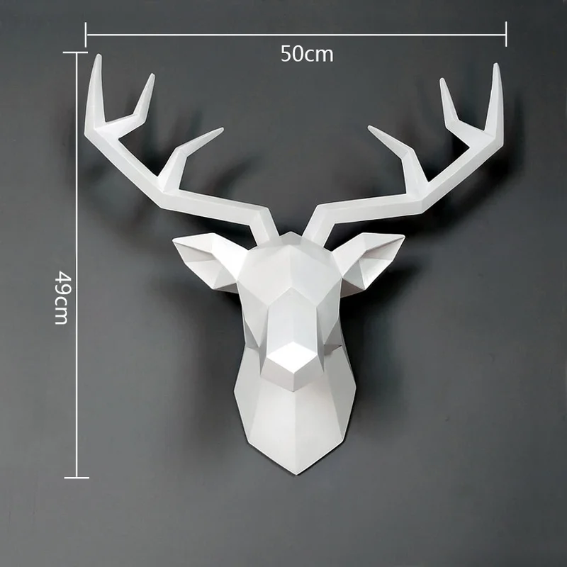 3D Herten Hoofd Standbeeld Decor Abstracte Sculptuur Home Decoratie Accessoires 50X49X20Cm Woonkamer Muur Grote elanden Standbeelden Decoraties