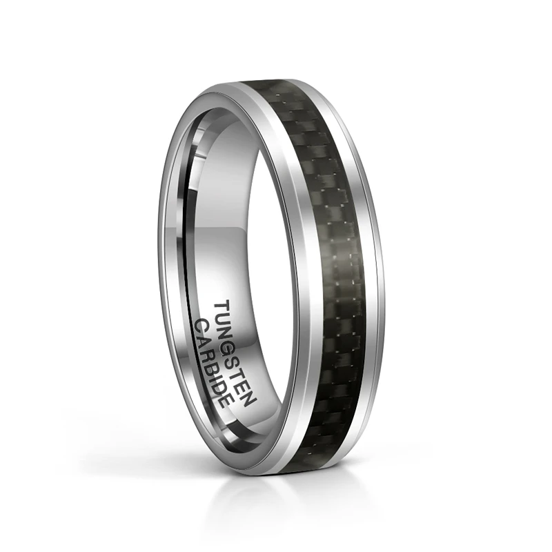 6mm Black Carbon Fiber Inlay Tungsten Carbide Ring Wedding Band For Men Fashion Jewelry Never Fade Anti Scratch anillo hombre