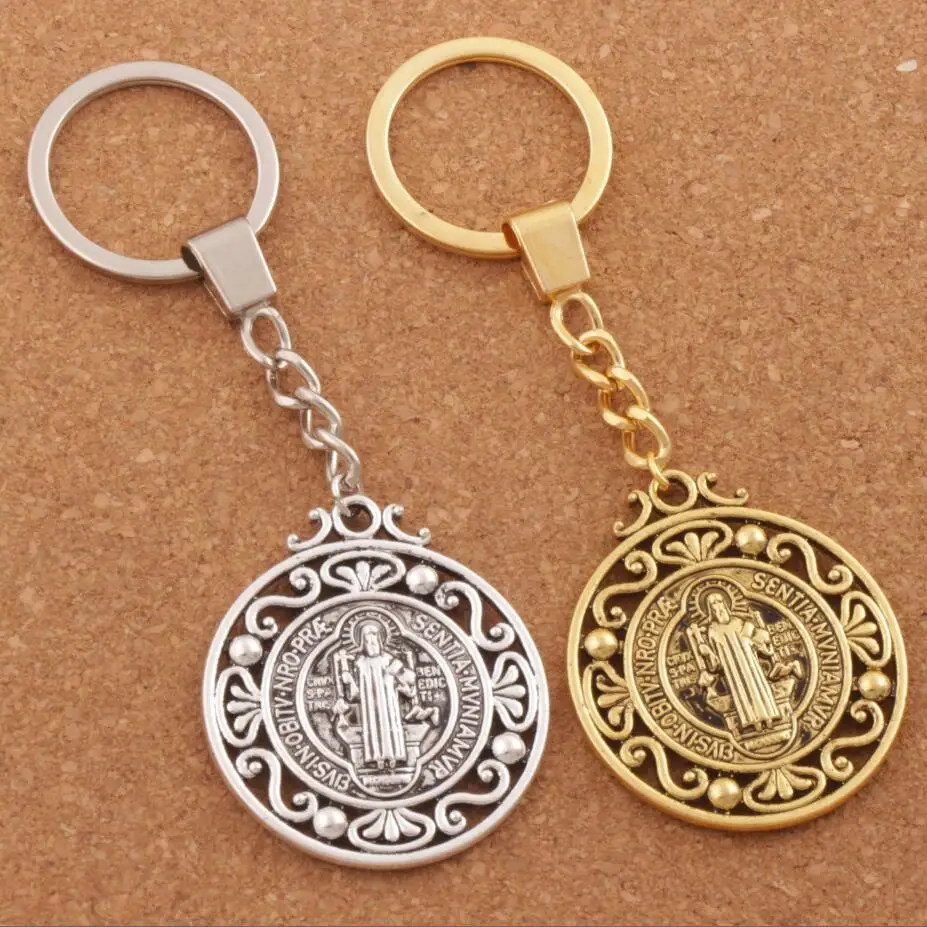 2Pcs Saint Christopher Keychain Protect Our Travels Medal Key Chain 2Colors 30mm Rings K1787