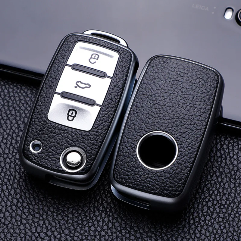 

Leather Car Key Case Car Key Full Cover Protection Bag for VW Volkswagen Polo Tiguan Passat Golf Jetta Lavida Skoda Octavia