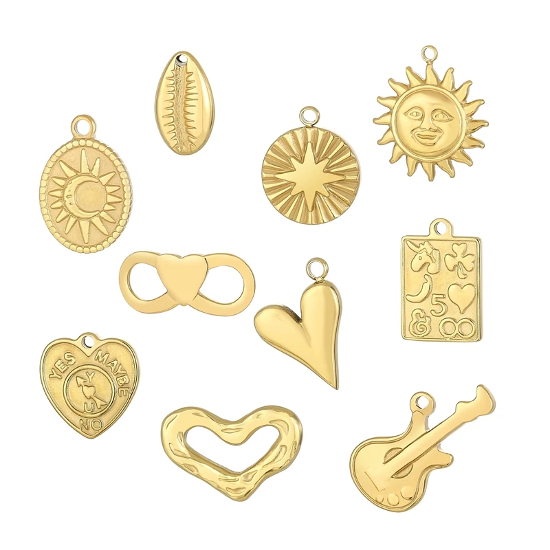 2pcs/Lot Vintage Metal Heart Sun Charms Coffee Beans DIY Bracelet Pendant Neacklace Accessories For Jewelry Making Findings