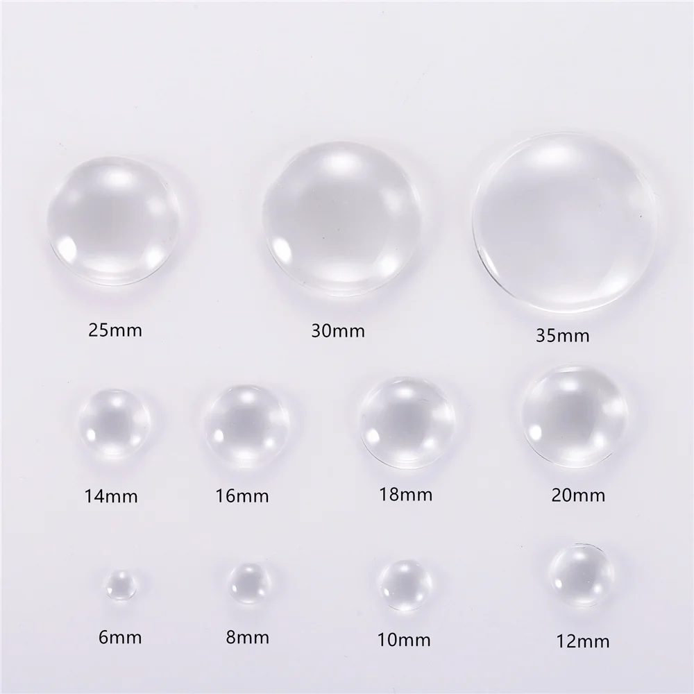 Okrągły płaski szklany kaboszon 10 mm 12 mm 16 mm 20 mm 25 mm 30 mm 40 m Przezroczysty przezroczysty półkulisty kaboszon Cameo Diy Biżuteria