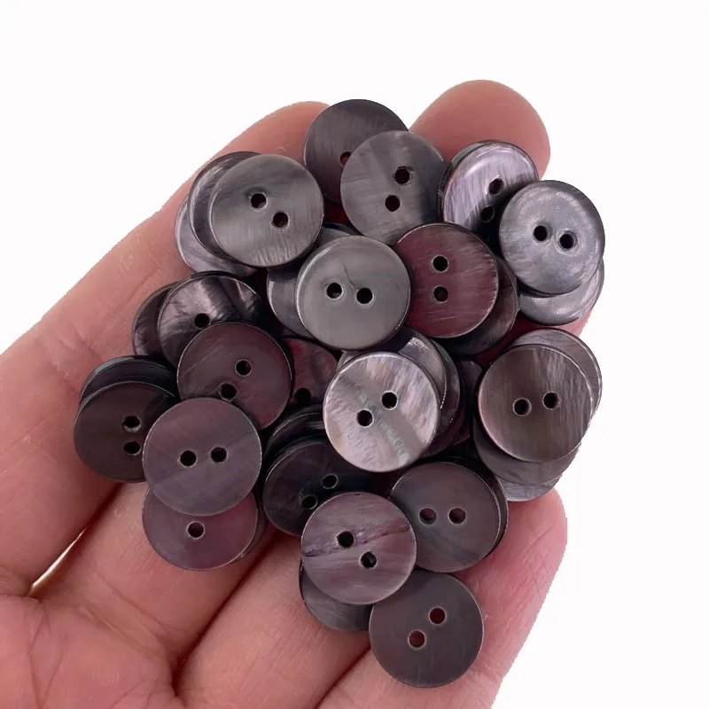 9mm-15mm Natural Shell Buttons For Clothing Black Mother of Pearl Round Shell 2 Hole Button Craft Mother Kids Sewing Accessories