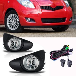 Pair Left&Right Front Clear Fog Lights +Wiring Harnes+Black Grille Cover For Toyota Yaris Sedan 4D 2007-2012